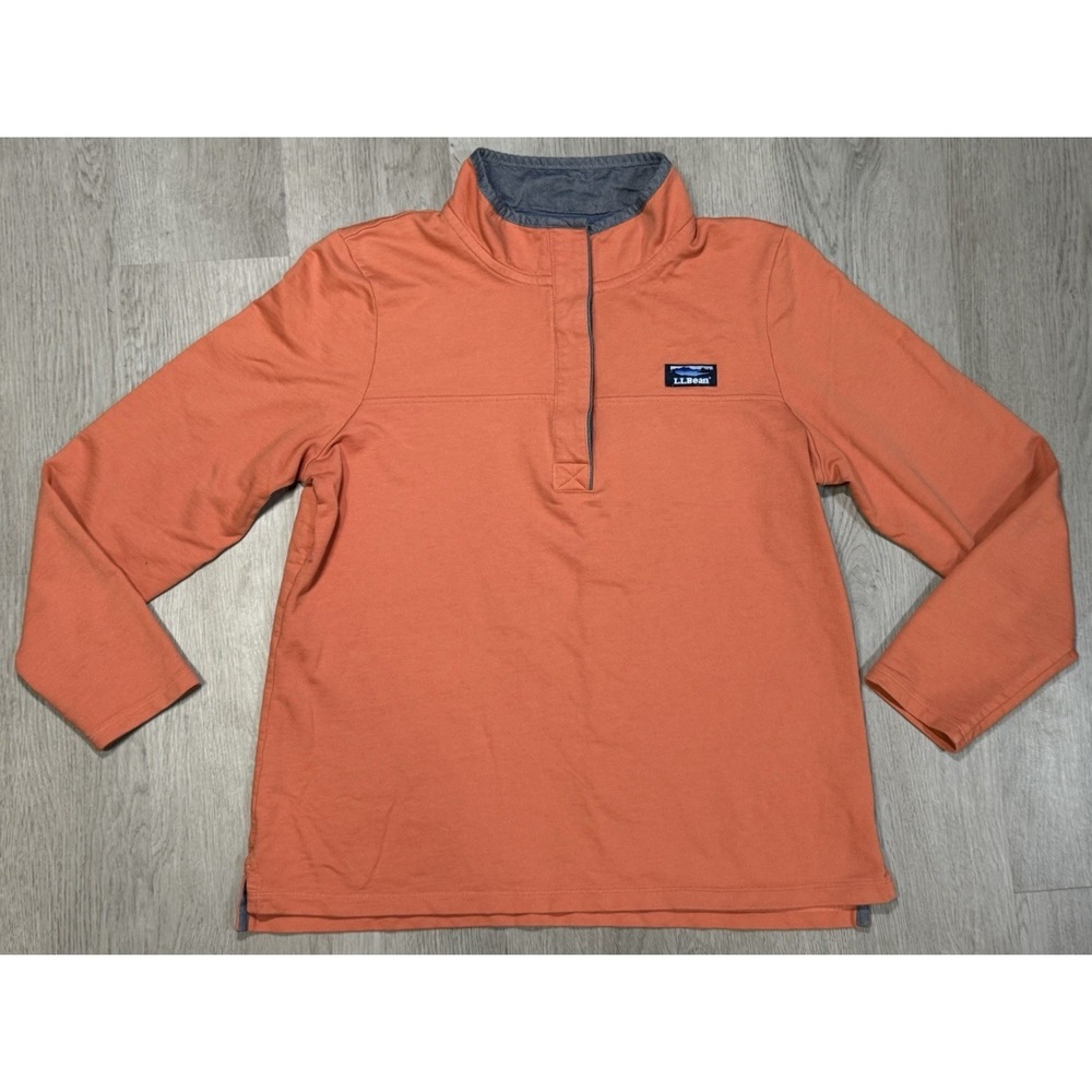 LL Bean Rugby Henley Pullover Women's L Coral Orange 1/4 Button Up Long Sleeve